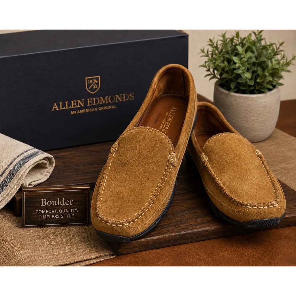 Allen Edmonds Boulder Brown Suede Driving Loafers Men's Slip On Shoes Size 7